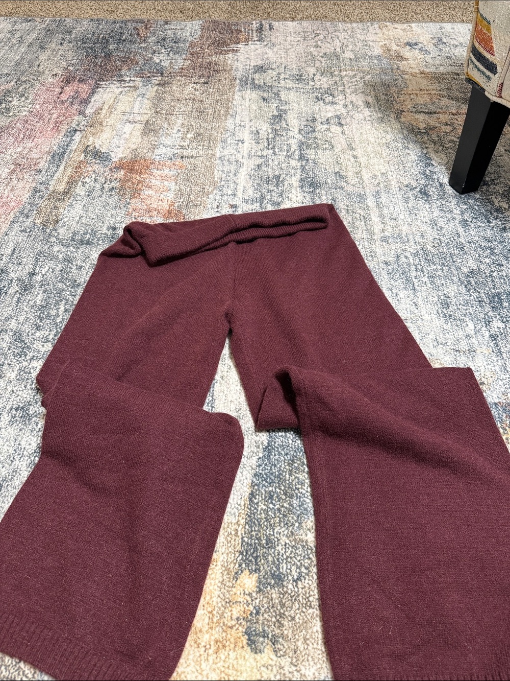 Knit Wide-Leg Pants in Deep Burgundy